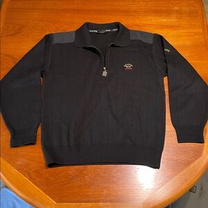 Paul & Shark black yachting wool blend collared partial zip sweater size Medium